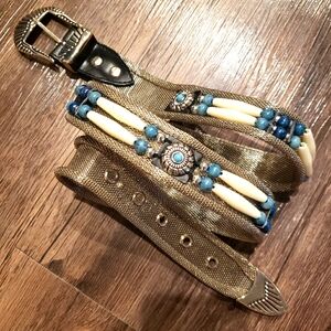 Silver mesh Belt with turquoise and ivory colored beads western